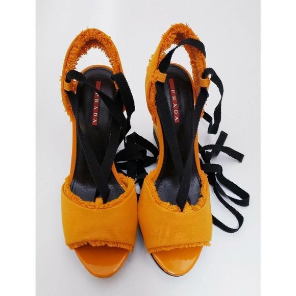 Prada Orange and Black Wedge Heels - Picture 4 of 7